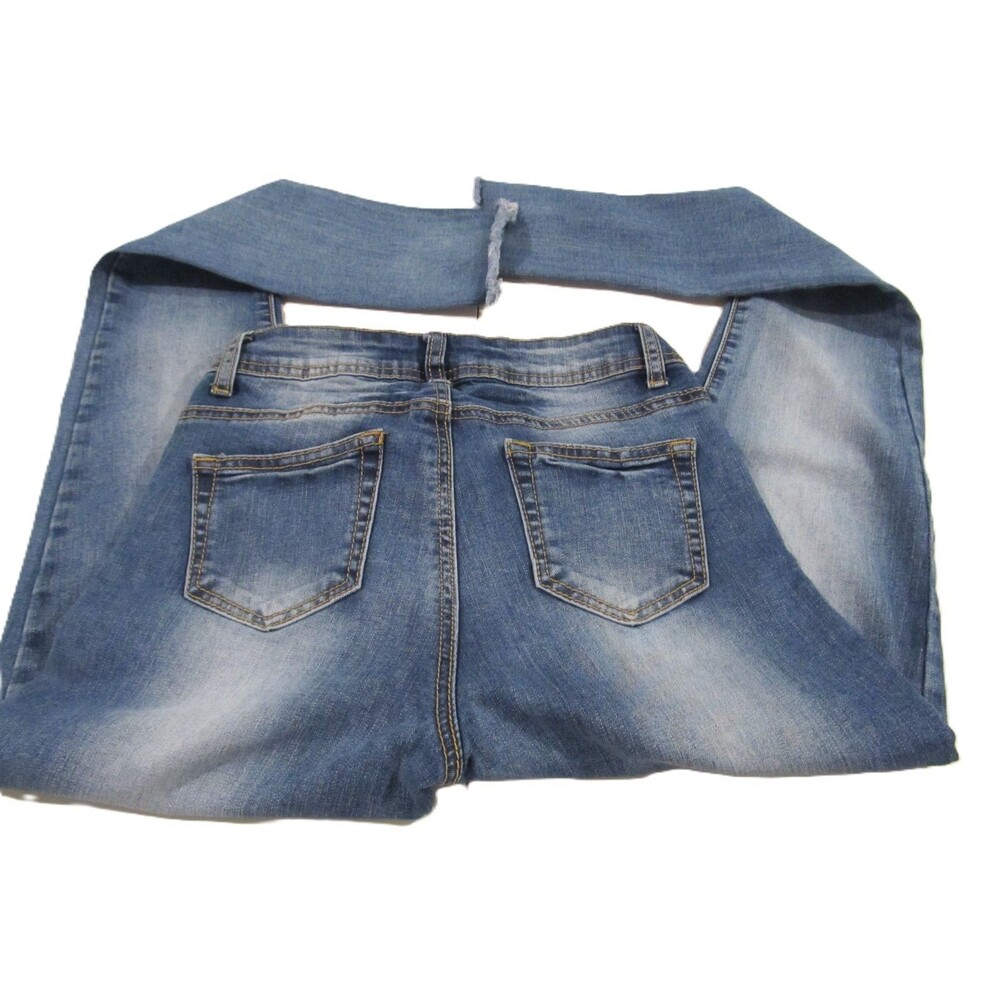 Blue Topic Junior Light Wash Distressed Jeans Frayed Raw Hem Size 1/2 - Picture 2 of 2